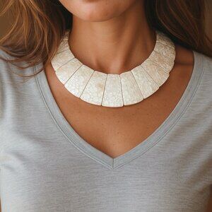 R.J. Graziano Mother of Pearl Mosaic Collar Necklace NWT Statement Chunky